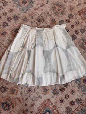 White Pleated Skirt with Light Gray Circle Print- dressy summer fun Y2K preppy